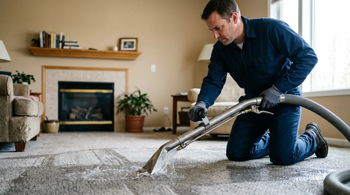 Water damage restoration technician working near Amery, WI